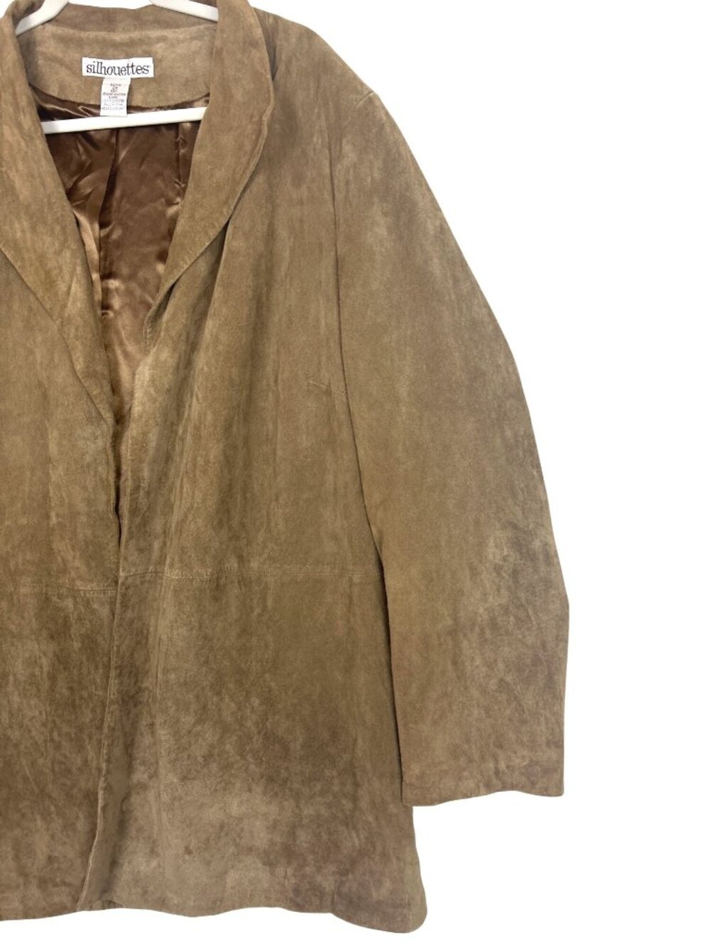 Vtg Silhouettes Jacket Women's 2X Brown Genuine Leather Open Front Suede Coat - Picture 5 of 11